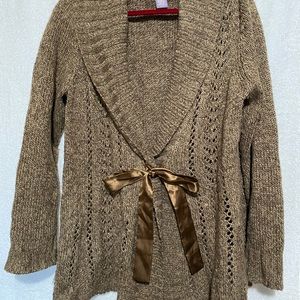 Womens XL Laura Scott brown sweater ribbon accent